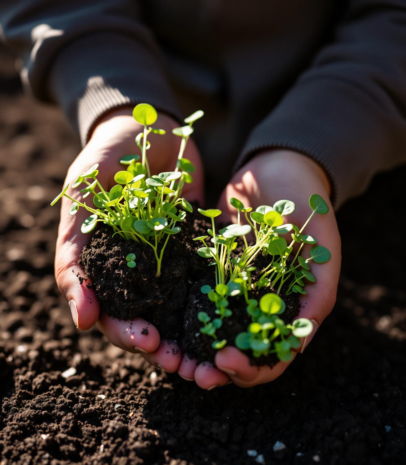 Hands holding microgreens